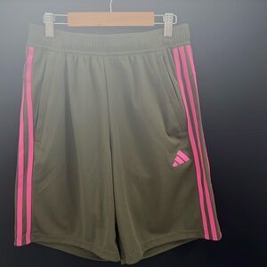 Adidas Men’s Aeroready Olive&Pink Striped Athletic Shorts Size S